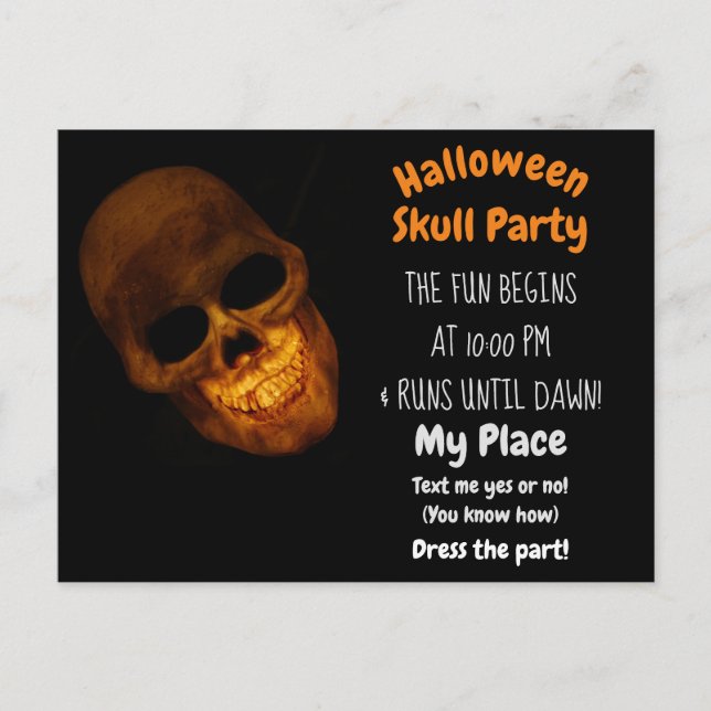 Grinning Gold Skull sobre invitación negra (Anverso)