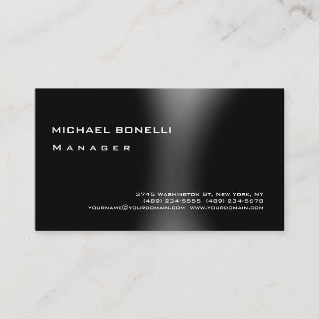 Gris Black Modern Simple Manager Tarjeta de Negoci (Anverso)