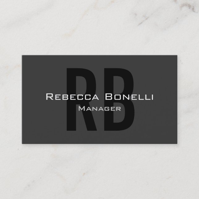 Gris Black Monogram Manager Tarjeta de visita (Anverso)