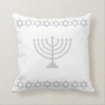 GRIS blanco y PLATA, almohada MENORAH & STARS<br><div class="desc">almohada de color blanco y gris MENORAH STAR OF DAVID TRIM por el diseñador Sandy Closs ~ Sandy Closs~</div>