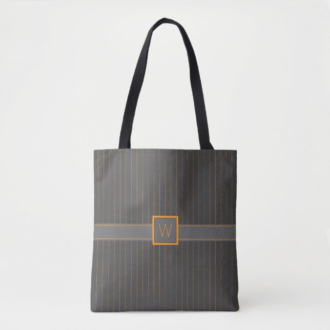 Gris con Naranja Pinstripes Bolsa de impresión com (Anverso)