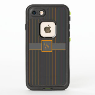 Gris con Naranja Pinstripes Funda a prueba de vida