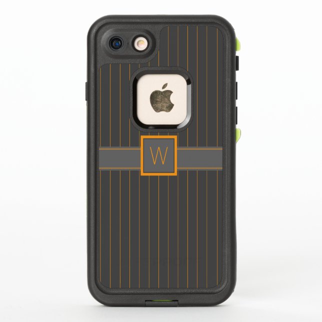 Gris con Naranja Pinstripes Funda a prueba de vida (Reverso)