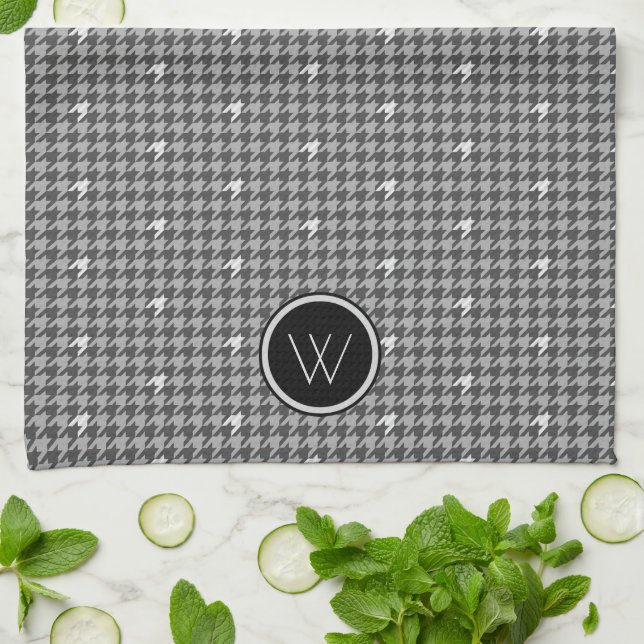 Gris con toalla de cocina de botón de acento plate (Doblado)