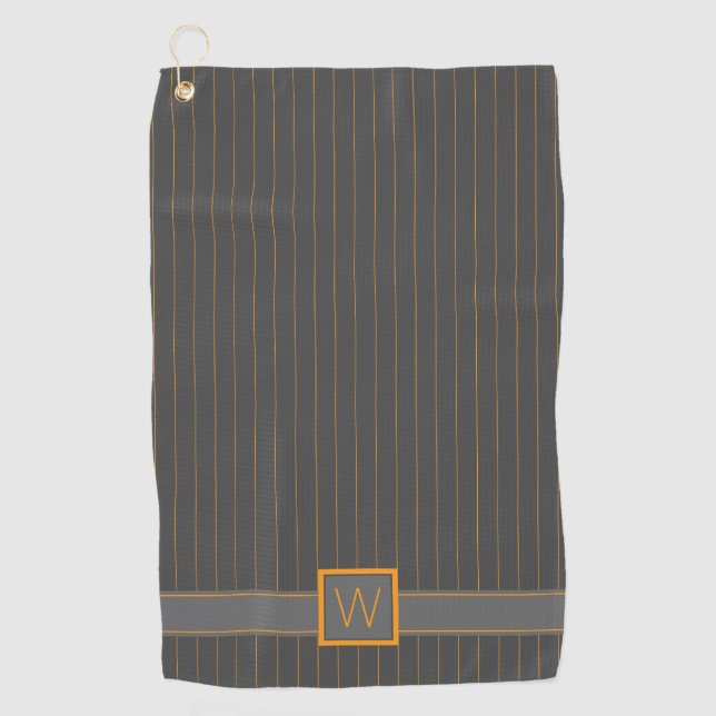 Gris con toalla de golf Naranja Pinstripes (Anverso)