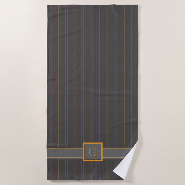 Gris con toalla de playa Naranja Pinstripes (Anverso)