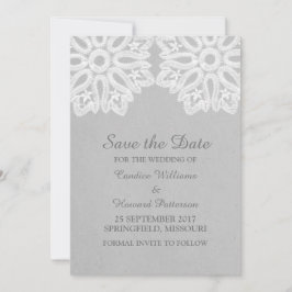 Gris Elegant Lace Guardar la invitación de fecha