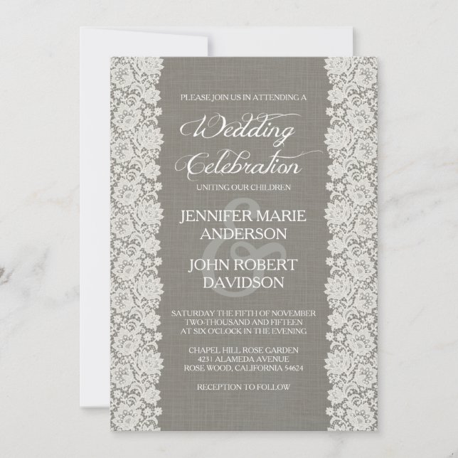 Gris elegante de la invitación de la boda del (Anverso)