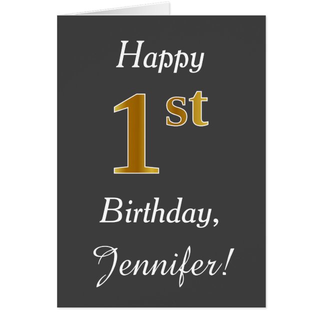 Gris, Faux Gold Primer cumpleaños + Nombre persona (Frente)