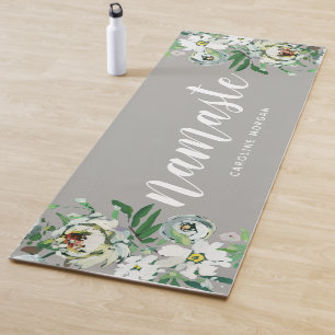 Gris Floral Namaste Monogramado Yoga Mat