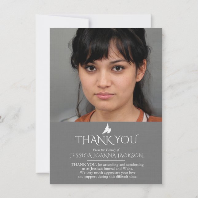 Gris fúnebre blanco 2 fotos familiares tarjeta de  (Anverso)