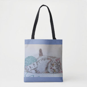 Gris Gris Cute Gato Gatito Jugando Bolsa De Tote