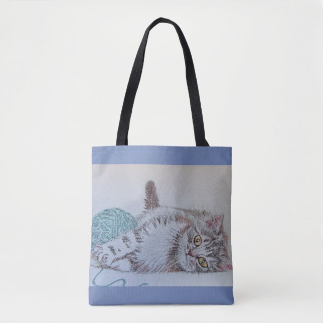 Gris Gris Cute Gato Gatito Jugando Bolsa De Tote (Anverso)