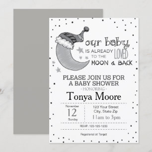 Gris Hasta la Luna y de Regreso Invitación al Baby