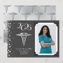 Gris Invitación de graduación de plata médica