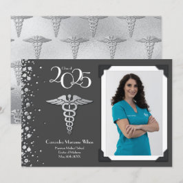 Gris Invitación de graduación de plata médica