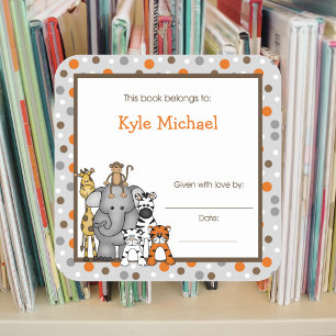 Gris Jungle Animals Book Plate etiqueta de la plac