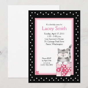 Gris lindo Kitten 5x7 Invitación a cumpleaños rosa
