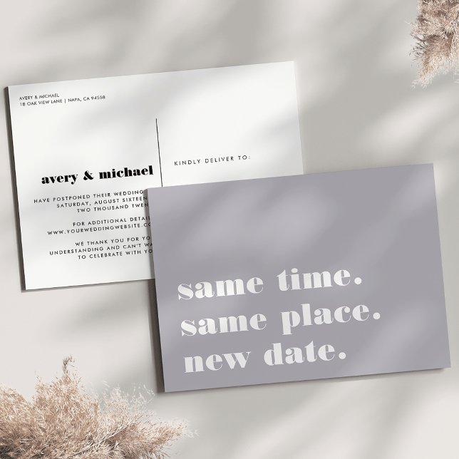 Gris | Moderna Invitación de postergación de Bodas (Subido por el creador)
