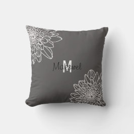 Gris moderno con flores blancas y almohada de nomb
