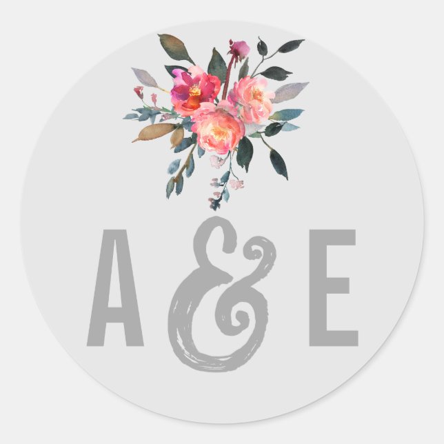Gris moderno | Sellos para sobres Bodas de flores  (Anverso)