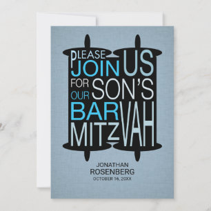 Gris moderno y azul de la invitación de Mitzvah de
