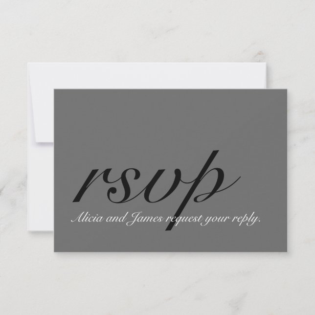 Gris, Negro, Simple RSVP de boda con inicial (Anverso)
