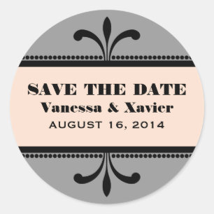 Gris/Peach Fancy Art Deco Save the Date Pegatinas