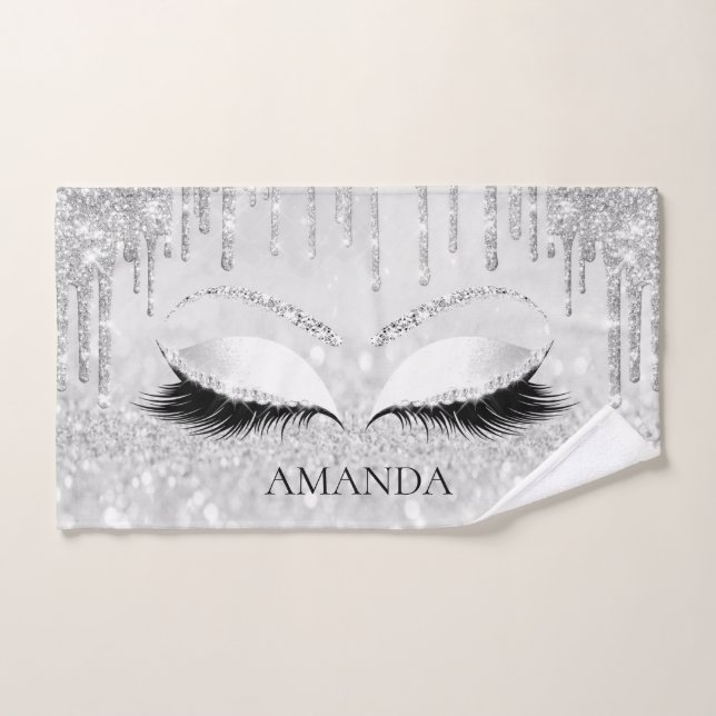Gris plateado Perforaciones Eyelashes Maquillaje P (Toalla de mano)