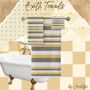 Gris rayado, crema, toalla amarilla
