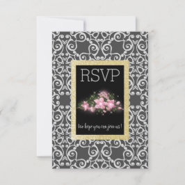 Gris Resumen con tarjeta rsvp floral de purpurina