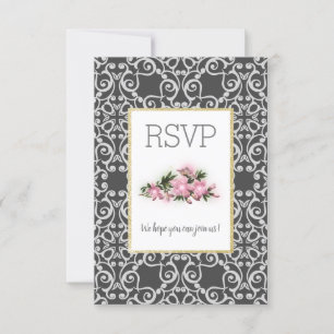 Gris Resumen con tarjeta rsvp floral de purpurina