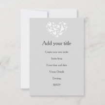 Gris romántico con corazón y aves invitaciones
