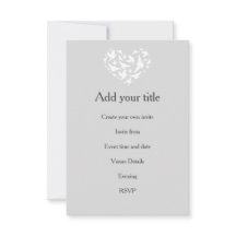 Gris romántico con corazón y aves invitaciones