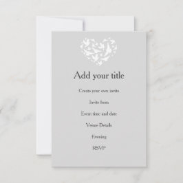 Gris romántico con corazón y aves invitaciones