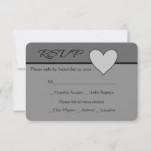 Gris RSVP Corazón de Amor Gris y Negro Boda
