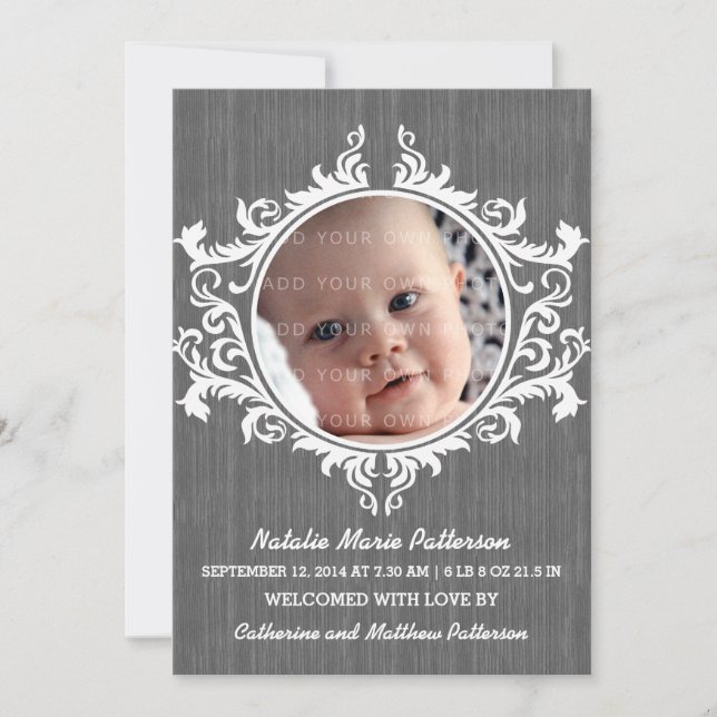 Gris Rustic Swirls Baby Invitación (Anverso)