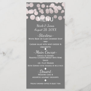 Gris Silver Dots Elegant Glam Boda Menu Card