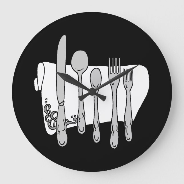 Gris Silverware White Napkin Sin Números Reloj (Anverso)