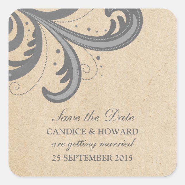 Gris Stylish Swirls Save the Date Pegatinas (Anverso)