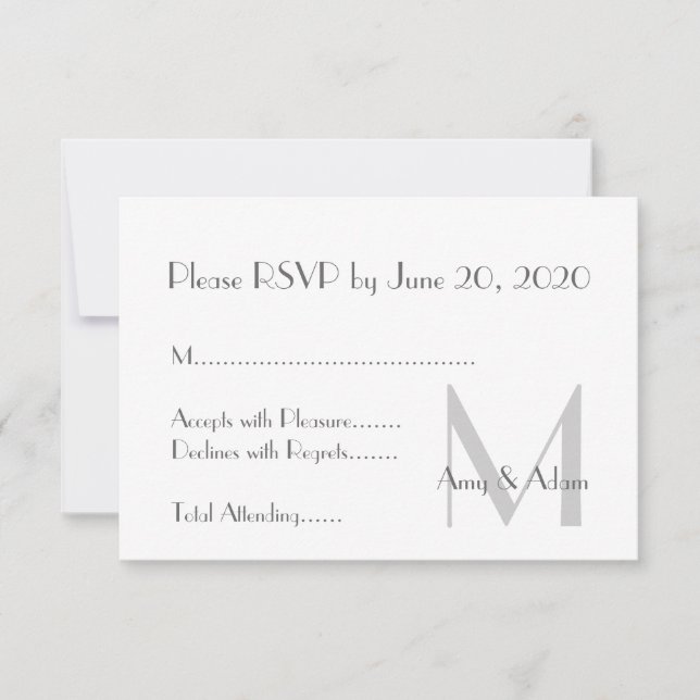 Gris Tarjeta de RSVP de Boda Monograma Moderna Bla (Anverso)