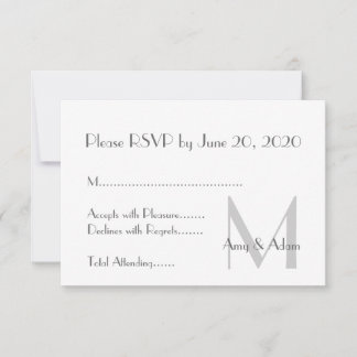 Gris Tarjeta de RSVP de Boda Monograma Moderna Bla