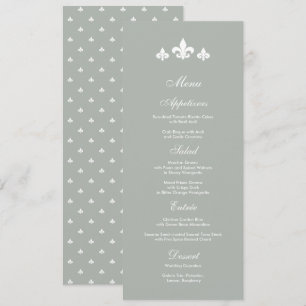 Gris   Tarjetas de menú Boda Fleur-de-lis blancas