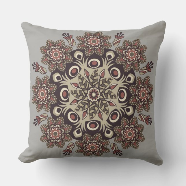 Gris/ Taupe Mandala Almohada Decorable Reversible (Anverso)