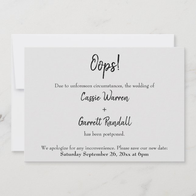 Gris "¡Uy!" Invitación Boda pospuesta (Anverso)