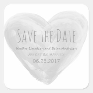 Gris Watercolor Heart Save the Date Pegatinas