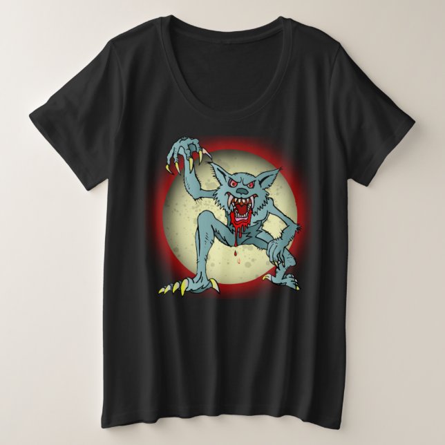 Gris Werewolf Sangre Rojo Luna Llena Halloween (Anverso del diseño)