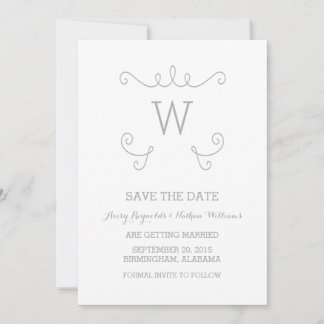 Gris Whimsical Flourish Guardar la invitación de f