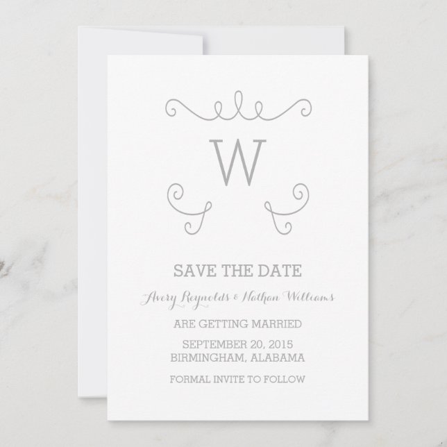 Gris Whimsical Flourish Guardar la invitación de f (Anverso)