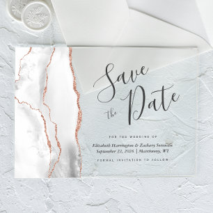 Gris White Rose Gold Agate Guardar tarjeta de fech